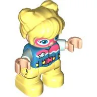 Duplo Figure Child with Two Buns on Top and Long Bangs Bright Light Yellow, Bright Light Yellow Legs, Wetsuit and Goggles Print / Dark Azure