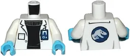 Torso Lab Coat with Pocket and ID Badge over Black Sweater, Jurassic World Logo on Reverse Pattern / White Arms / Medium Azure Hands