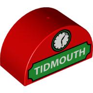 Lego Duplo Brick 2 x 4 x 2 Curved Top with 'TIDMOUTH' and Clock Print
