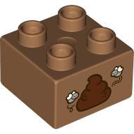 Lego Duplo Brick 2 x 2, Two Flies and Poop Print / Medium Nougat