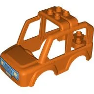 Duplo Car Body 4 x 8 with Medium Blue Grill, Headlights Print / Reddish Orange