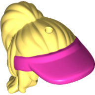Lego Hair Long with Ponytail, Side Bangs and Dark Pink Sun Visor [1 Hole] / Bright Light Yellow