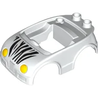 Duplo Car Body with 2 Studs on Back, Yellow Headlights and Zebra Stripes Print / White