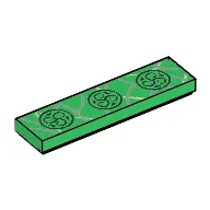 Tile 1 x 4 with Ornate Circular Symbols, Silver Curved Lines Print / Green