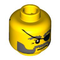 Lego Minifig Head Diver, Eyepatch and Gray Beard Closed Mouth / Open Mouth Scared Print / Yellow
