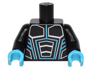 Lego Torso Robot Armor with Medium Azure and Silver Lines Pattern / Black Arms / Medium Azure Hands