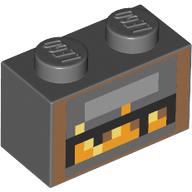 Lego Brick 1 x 2 with Pixelated Fireplace, Fire print