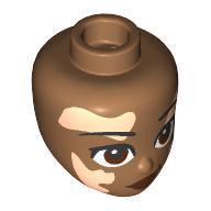 Lego Minidoll Head with Reddish Brown Eyes, Dark Red Lips, Light Nougat Vitiligo Patches print / Medium Nougat