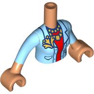 Lego Minidoll Torso Woman with Medium Blue Shirt, Gold Pin, Necklace, Red Shirt print, Nougat Arms and Hands / Nougat
