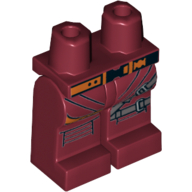 Lego Hips and Dark Red Legs with Orange and Black Belt, Dark Bluish Gray Straps, Knee Pads Print / Dark Red