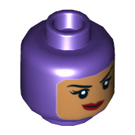 Lego Minifig Head Batgirl, Dual Sided Balaclava with Medium Nougat Face, Crooked Smile / Scared Print [Hollow Stud] / Dark Purple