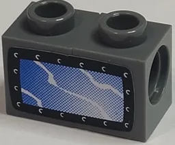 Stickered Assembly 2 x 1 x 1 with Blue TV Screen with White Wavy Lines and Black Border Pattern (Sticker) - Set 3834