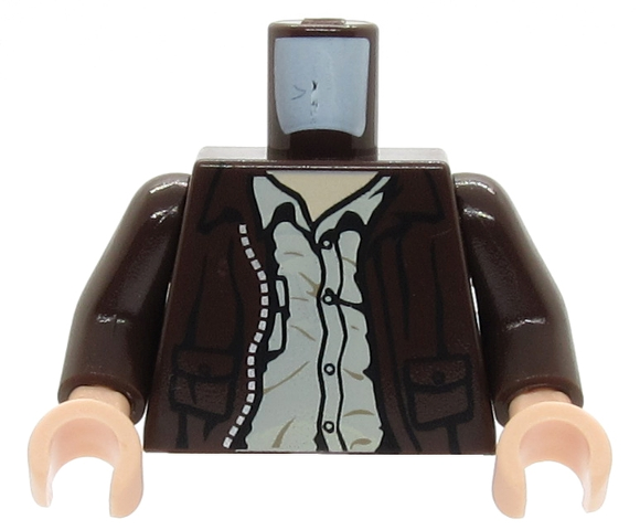 Lego Torso Indiana Jones Leather Jacket, Button Down Shirt Pattern / Dark Brown Arms / Light Nougat Hands