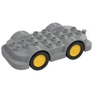 Duplo Car Base 4 x 8 with Four Black Wheels and Yellow Hubs / Light Bluish Gray