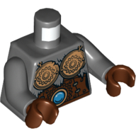 Lego Torso Armor, Copper Breastplates, Chains and Blue Round Jewel (Chi) Print, Dark Bluish Gray Arms, Reddish Brown Hands / Dark Bluish Gray