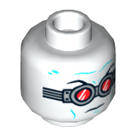Lego Minifig Head Mr Freeze, Goggles with Red Lenses, Medium Azure Wrinkles Print [Hollow Stud] / White