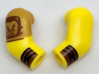 Lego Arm, (Matching Left and Right) Pair with Wrapped Cuffs and Lion Head on Pearl Gold Right Short Sleeve Pattern