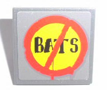 Lego Road Sign 2 x 2 Square with Clip with 'BATS' Pattern (Sticker) - Set 7787