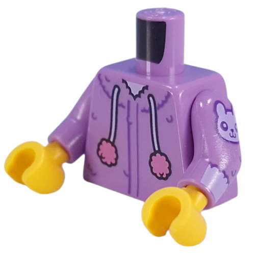 Lego Torso, Dark Purple Fur, Cat Ears on Hoodie, Strings with Poms, Paw, Bunny on Arms print, Medium Lavender Arms, Yellow Hands / Medium Lavender