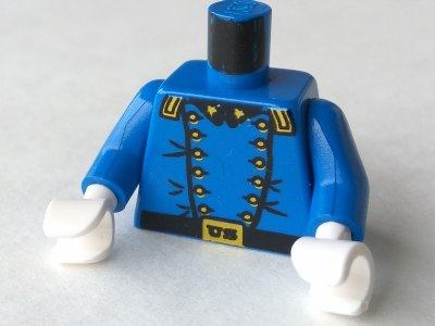 Lego Torso Western Cavalry Uniform, 12 Buttons, 2 Gold Stars on Collar Pattern / Blue Arms / White Hands