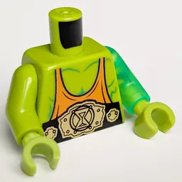 Torso, Odd Arms, Muscles with Orange Tank Top and Belt Print, Left Trans-Bright Green Arm, Right Lime Arm, Lime Hands / Lime