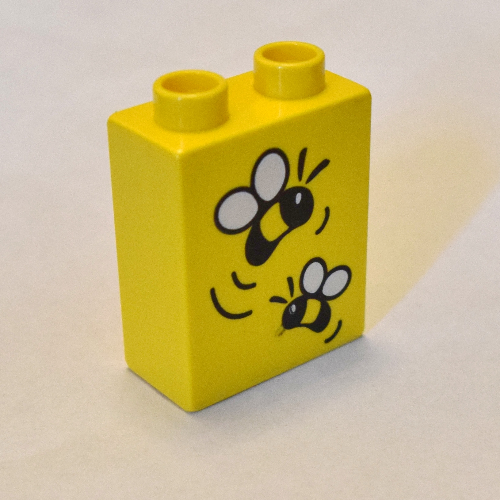 Lego Duplo Brick 1 x 2 x 2 with Two Bees Print / Yellow