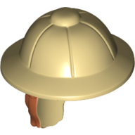 Lego Hair and Hat, Pith Helmet and Dark Orange Hair in Ponytail pattern / Tan