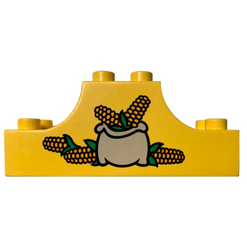 Lego Duplo Brick 2 x 6 x 2 with Curved Ends with Sack of Corn Print / Yellow