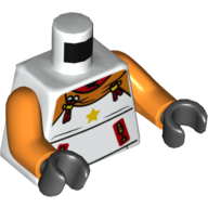 Lego Torso, Orange Hoody, Yellow Star, Red Zippers Print, Orange Arms, Black Hands / White