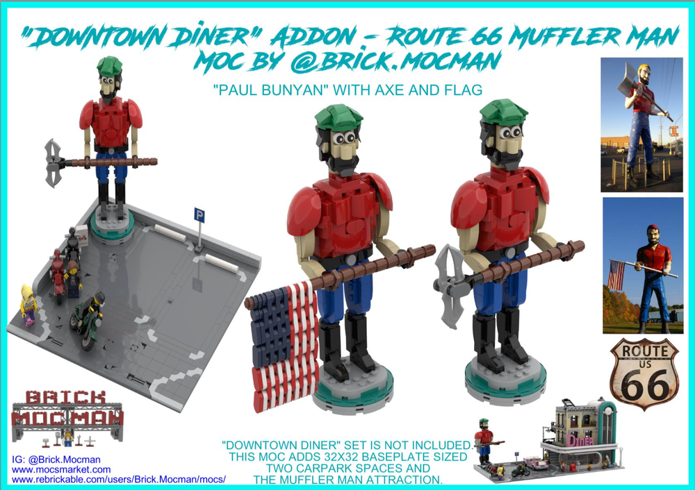 Lego Downtown Diner Add On - Route 66 Muffler Man "Paul Bunyan"