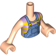 Lego Minidoll Torso Girl with Medium Blue Overalls over Striped Tank Top Print, Light Nougat Arms with Hands / Light Nougat