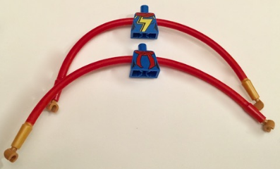 Lego Torso, Modified Female Red Scarf and Yellow Lightning Bolt Pattern / Red Long Rubber Arms with 1 Pearl Gold Cuff Pattern / Medium Nougat Hands