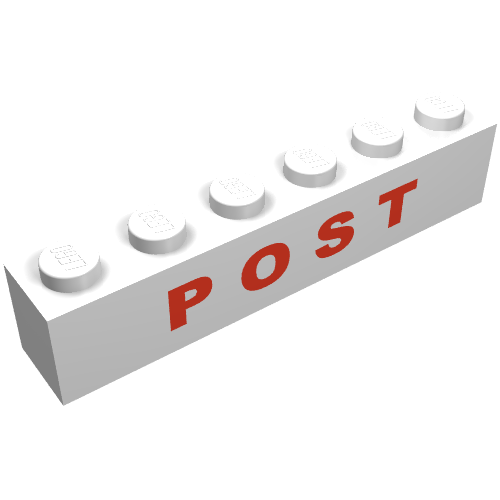 Lego Brick 1 x 6 with 'POST' Thick Red Print / White