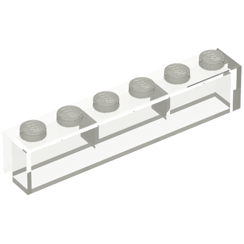Lego Brick 1 x 6 without Bottom Tubes, with 2 Raised Cross Supports / Trans-Clear
