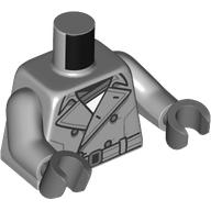 Lego Torso Coat, Large Lapel, Buttons, Belt Print, Light Bluish Gray Arms, Dark Bluish Gray Hands / Light Bluish Gray