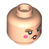 Lego Minifig Head Winifred Sanderson, Dark Orange Eyeshadow, Pink Cheeks, Red Pursed Lips, Smile / Angry print / Light Nougat
