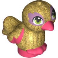 Lego Animal, Bird, Feet Joined, Coral Beak, Green Eyes, Lavender Eye Shadow Print / Pearl Gold