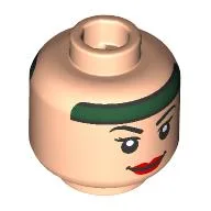 Minifig Head Rogue, Dark Green Headband, Red Lips, Smile / Angry Teeth Print / Light Nougat
