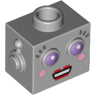 Lego Minifig Head Special, Robot with Purple Eyes, Eyelashes, Open Mouth with Red Lips Print (Lady Robot)