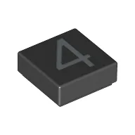 Tile 1 x 1 with Silver Number 4 Print / Black
