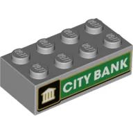 Brick 2 x 4 with White 'CITY BANK' On Green Background Print / Light Bluish Gray