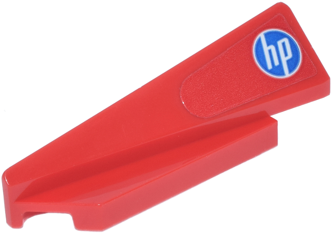 Lego Wedge 5 x 1 x 1 1/3 with 4 x 1 Base Left with Blue and White Circle 'hp' Logo Pattern (Sticker) - Set 77242