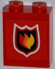 Brick 1 x 2 x 2 with Inside Axle Holder with Fire Logo Badge Small Pattern (Sticker) - Set 7213