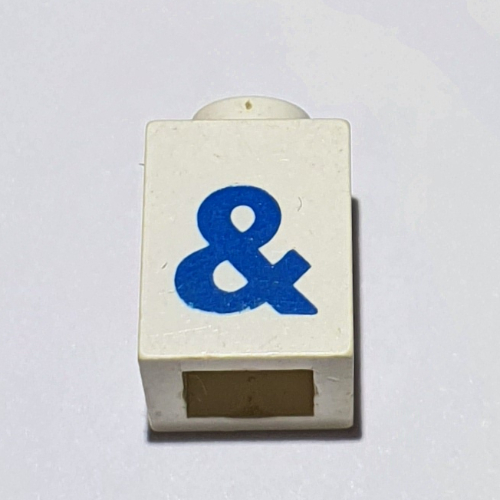 Lego Brick 1 x 1 with Blue '&' Print (Bold Font) / White