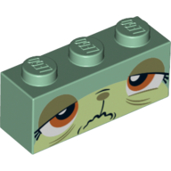 Lego Brick 1 x 3 with Unikitty, Sick, Queasy Print / Sand Green