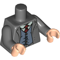 Lego Torso Jacket, White Shirt, Red Tie with White Spots, Sand Blue Vest Print, Dark Bluish Gray Arms, Light Nougat Hands / Dark Bluish Gray