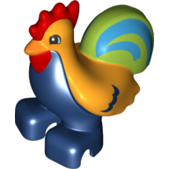 Lego Duplo Animal Rooster with Bright Light Orange Top and Lime Tail Print / Dark Blue
