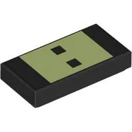 Tile 1 x 2 with Yellowish Green Rectangle, Black Squares Print / Black