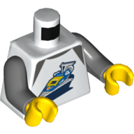 Lego Torso Shirt, Classic Space Ship Print, Dark Bluish Gray Arms, Yellow Hands / White