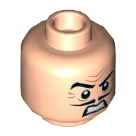Lego Minifig Head Egghead, Frown, Pencil Moustache, Angry, Teeth Print [Hollow Stud] / Light Nougat